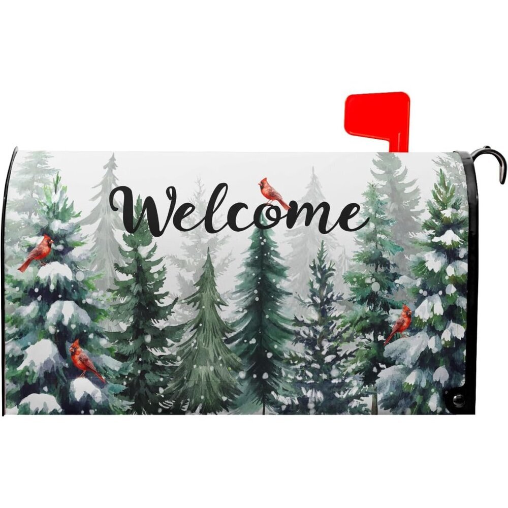 Winter Welcome Snowflake Mailbox Covers Magnetic Standard Size 18" X 21",Green P